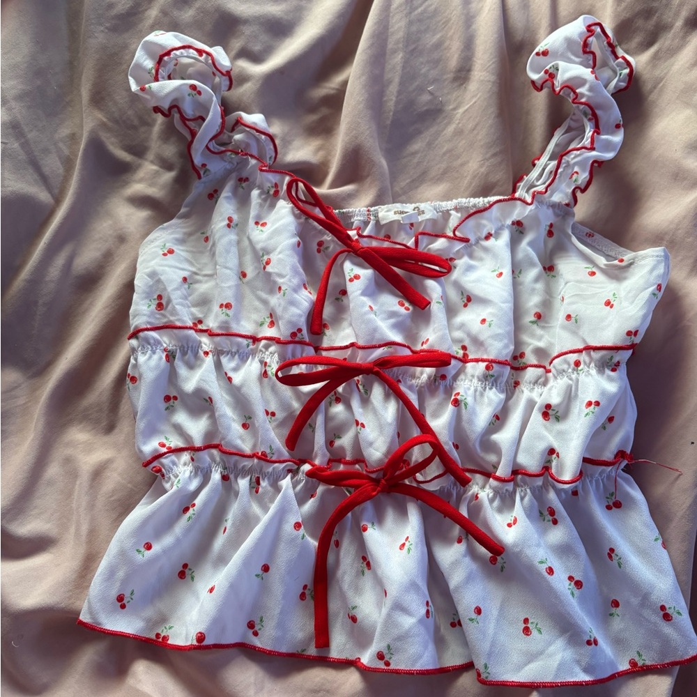 Sugar Thrillz Cherry Print Top with Ruffles